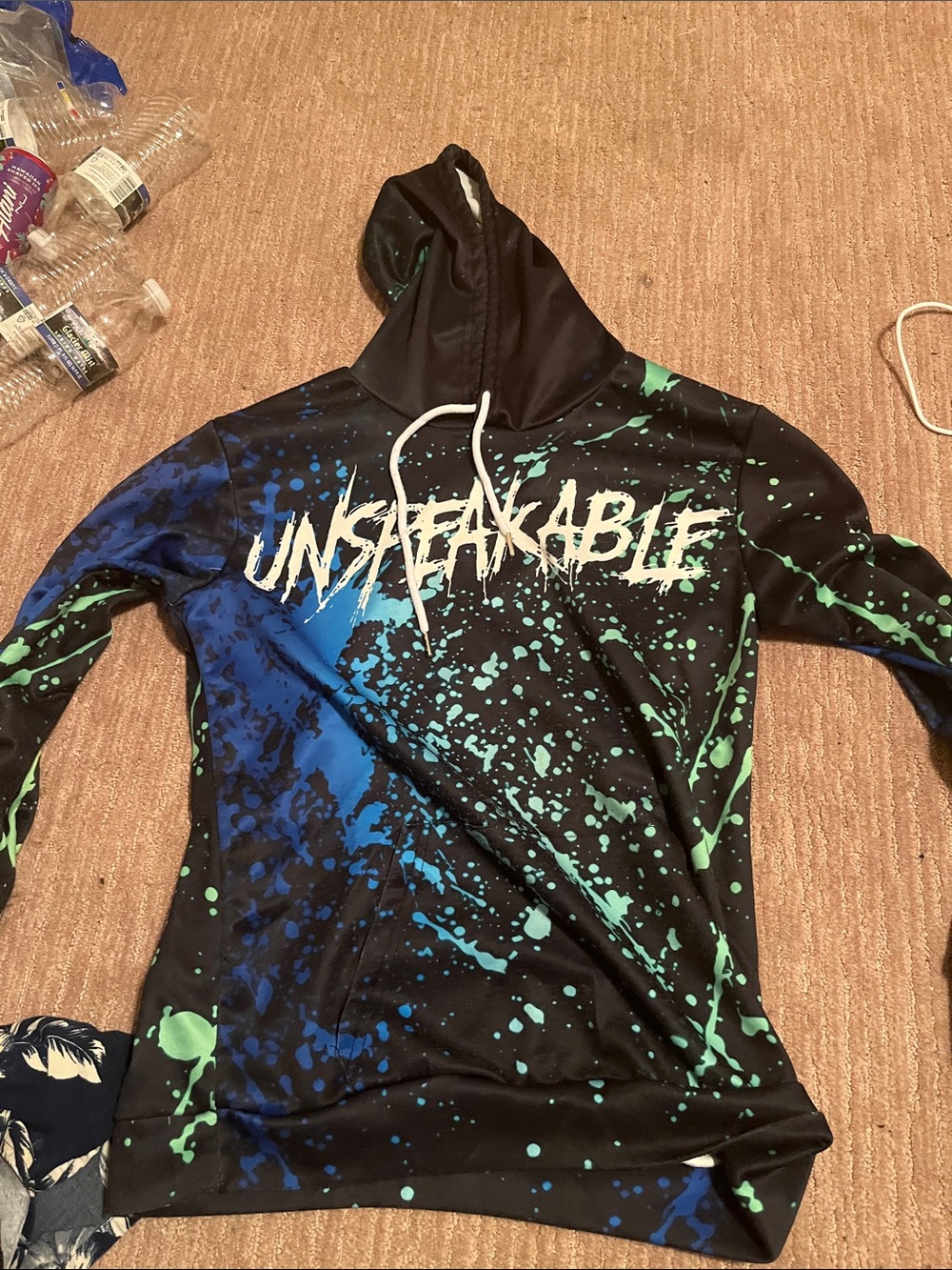 Unspeakable Men’s Black Hoodie with Blue & Green Splatter